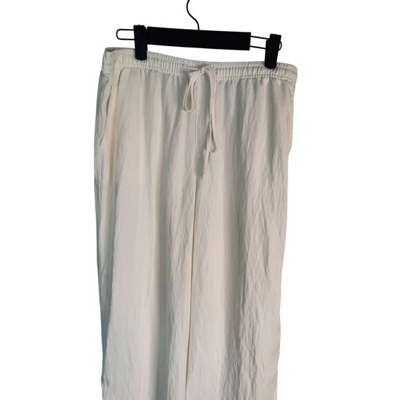 ZARA Medium Womens Off White Wide-Leg Pants Drawstring Waist Lyocell Blend - Picture 5 of 14